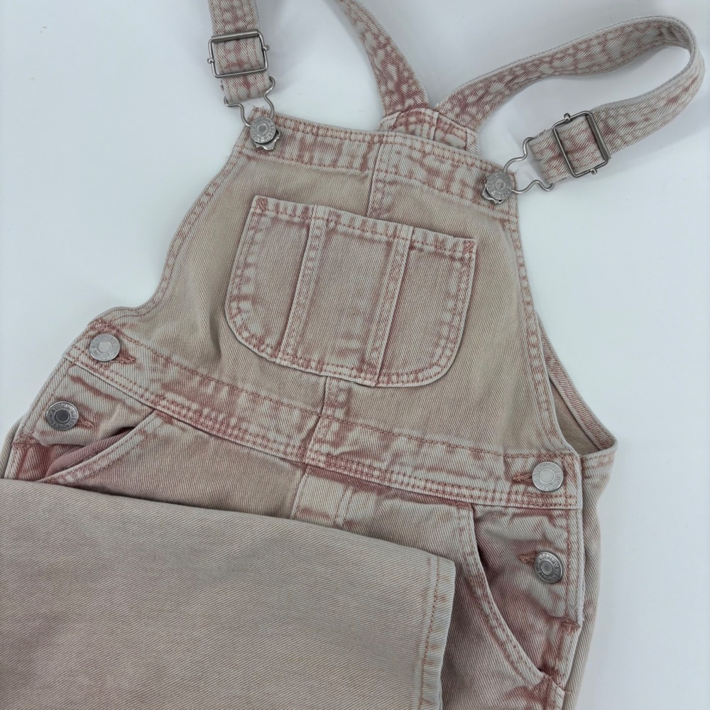 H&M Denim Overalls Kids 6-7Y Pink Good Acid Wash Distressed Dungarees